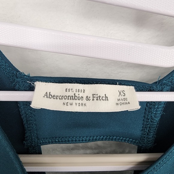 Abercrombie & Fitch Teal Green Fit & Flare Scuba Mini Dress Size XS Cutout Back - Picture 4 of 9